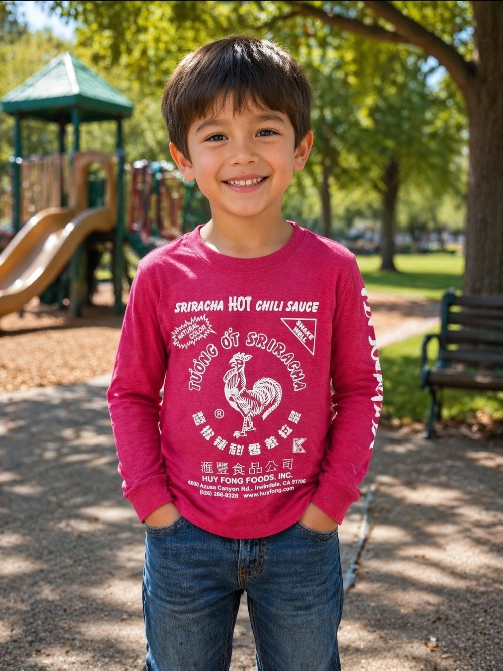 Vintage Kids Long-Sleeve Sriracha Graphic Tee - Red, Sz 7.